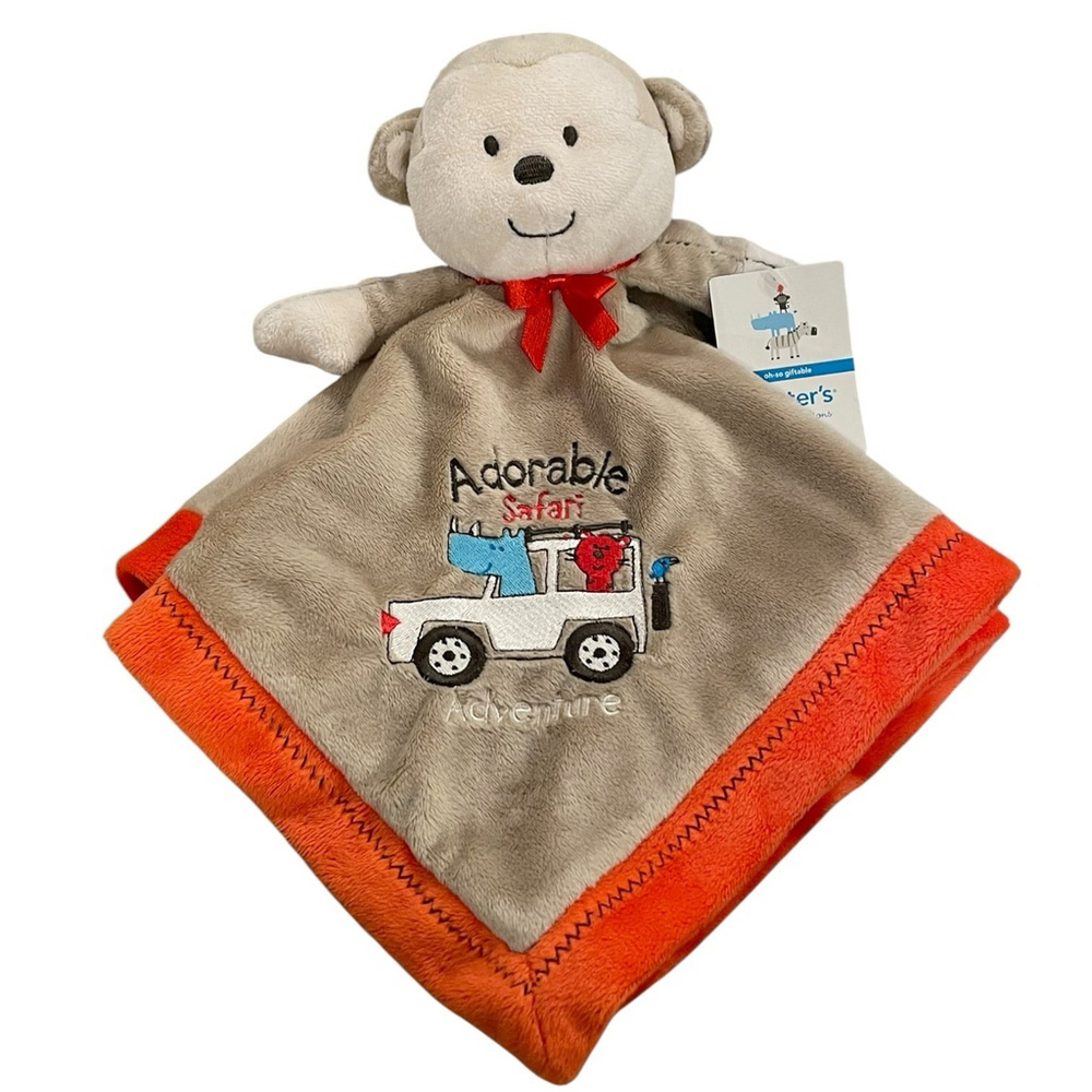 Carters Adorable Safari Adventure Monkey Lovey Rattle Satin Back Tan Orange NWT